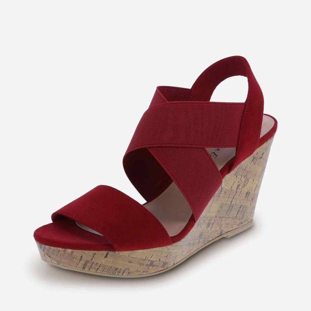 💜American Eagle Red Open Toe Ryan High Wedge Sandals Size 8.5